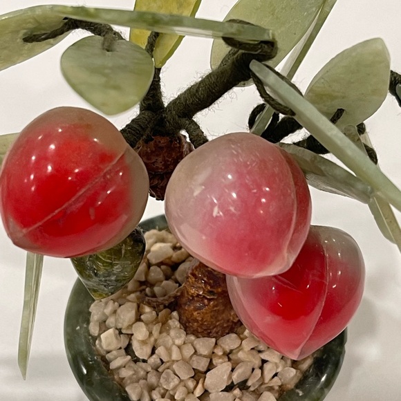 Vintage Asian Mini Bonsai Jade Leaves & Natural Stone Peach Tree Hand Carved - Picture 9 of 15